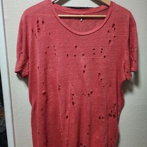 IRO Coral Distressed Short Sleeve Tee